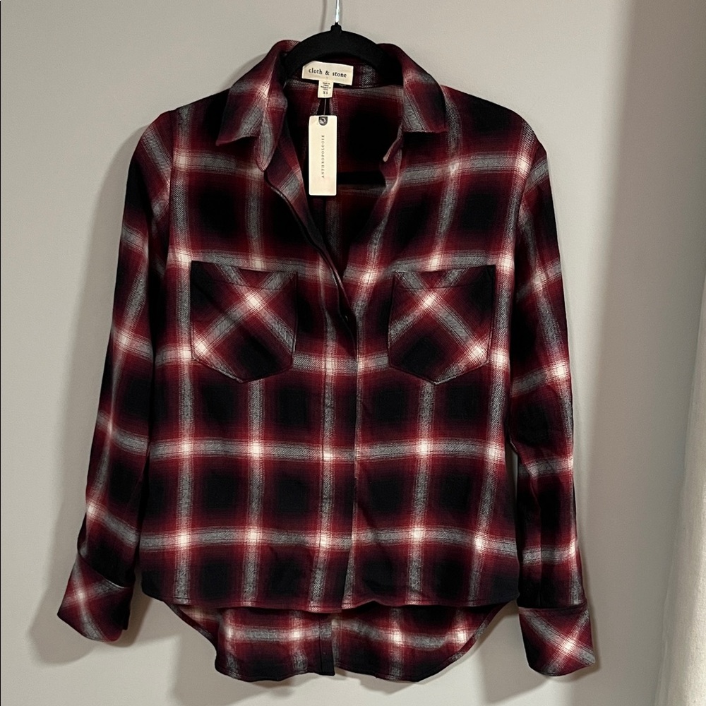 Anthropologie Cloth & Stone Dark Plaid Shirt
